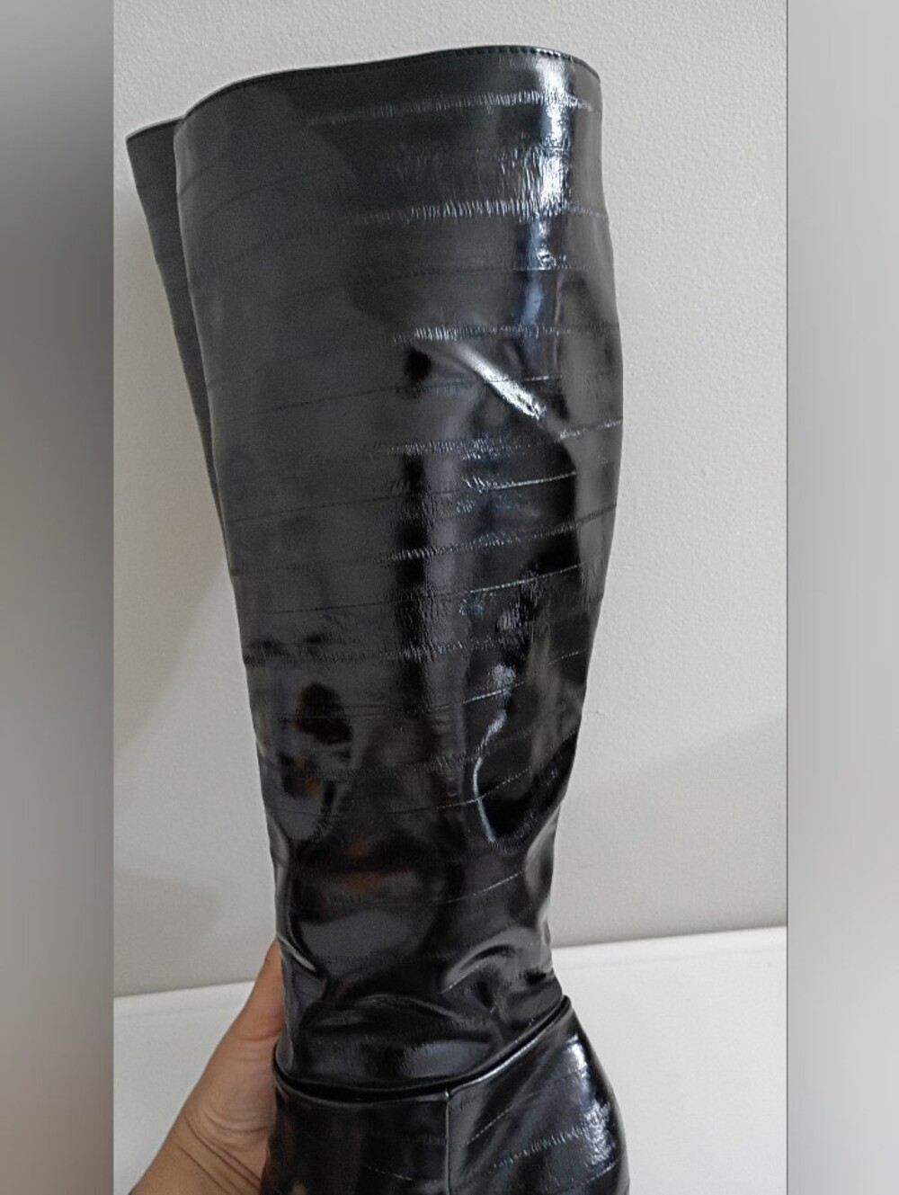 Steve Madden Black Patent Over-the-Knee Stiletto Boots - Picture 5 of 16